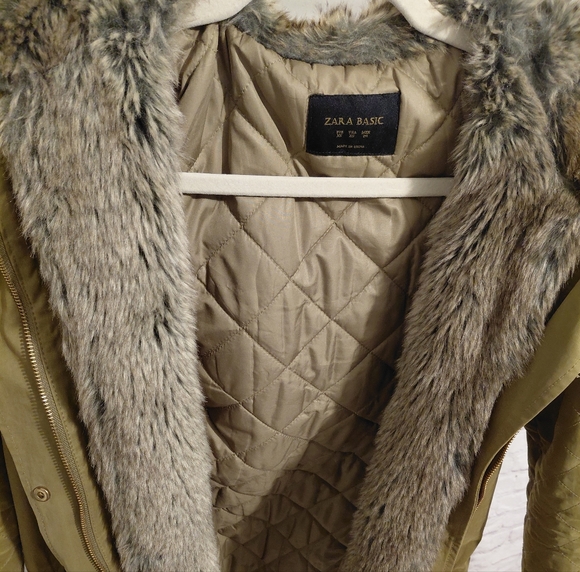 Zara Oliver Women's Khaki Green Fur-Trimmed Hooded Jacket.😍 - Picture 12 of 14
